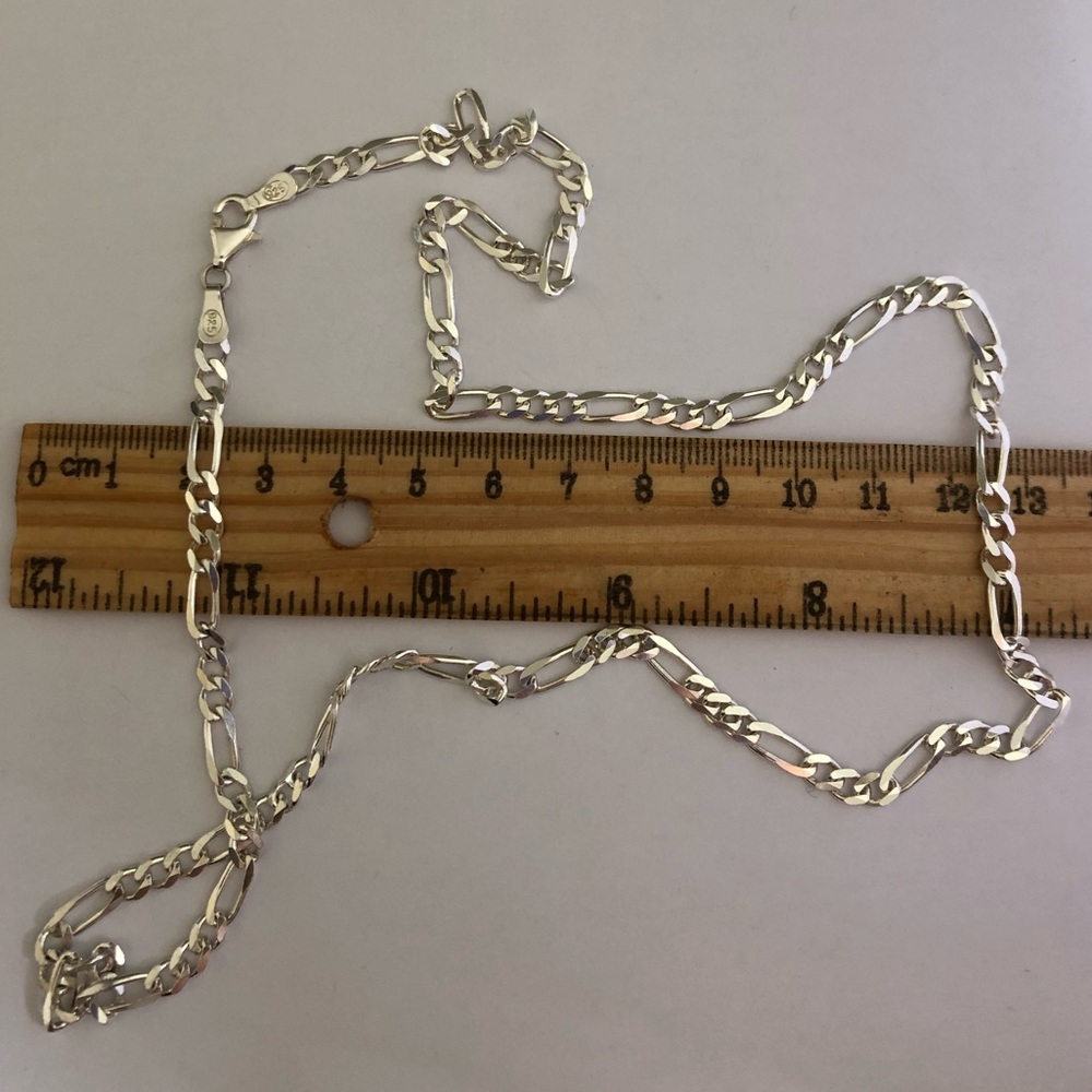 925 Silver 4mm 22.5” necklace figaro chain Unisex - Picture 2 of 2